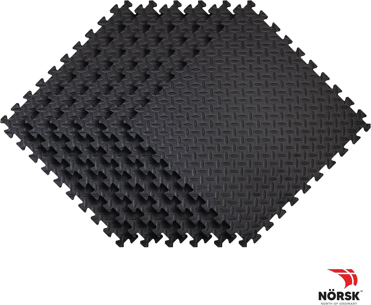 Norsk Foam Floor Gym Mats with Interlocking Tiles, .47" Thick, 24"x24", 48-Pack, 192 Square Feet, Diamond Plate Design, Black