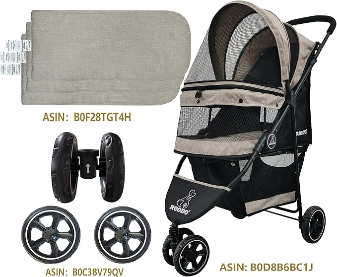 ROODO Pet Stroller Inner Pad for Exclusive Use,Original,Replaceable,Easy to Clean,Set of 3 pc(Khaki)