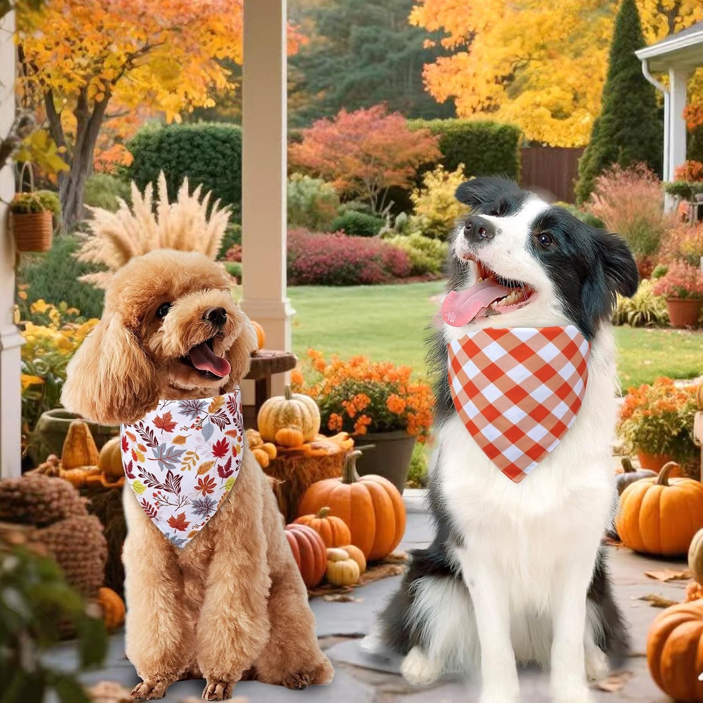 Thanksgiving Dog Bandanas Large 3PCS, 6 Pattern Fall Scarf for Boy and Girl, Pumpkin Leaves Rugby Triangle Reversible Bibs Breed for Puppy Pets
