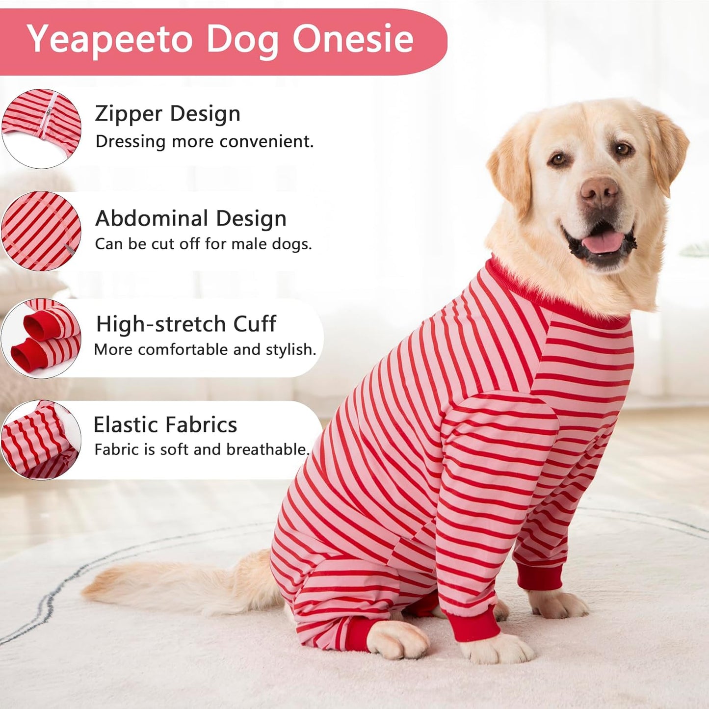 Yeapeeto Dog Onesie Surgery Recovery Suit for Large Medium Bodysuit Dogs Pajamas PJS Full Body for Shedding, Prevent Licking, Wound Protection, Cone Alternative… (Red Pink, X-Large)