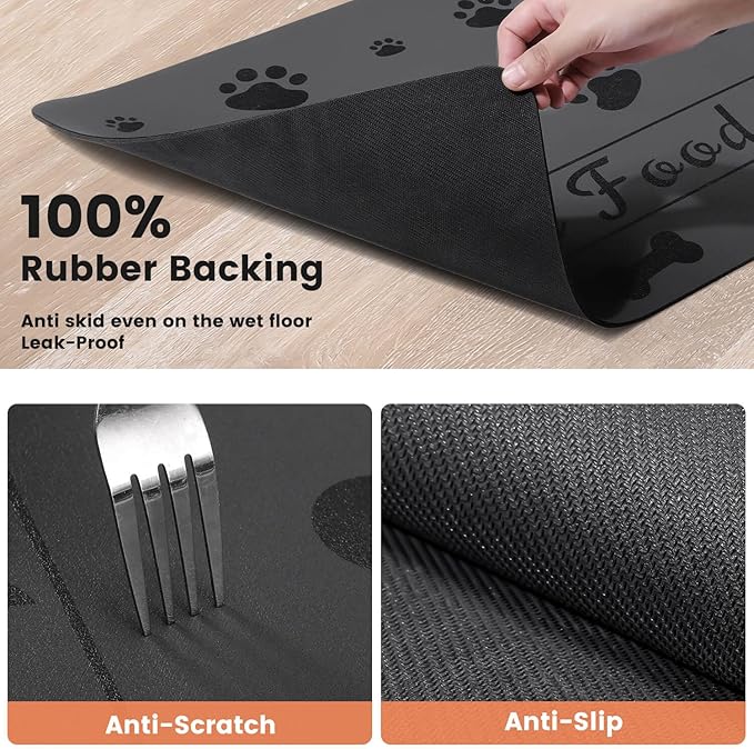 Pet Feeding Mat-Absorbent Pet Placemat for Food and Water Bowl, with Waterproof Rubber Backing, Quick Dry Water Dispenser Mat for Dog and Cat (12"x20", Bones)