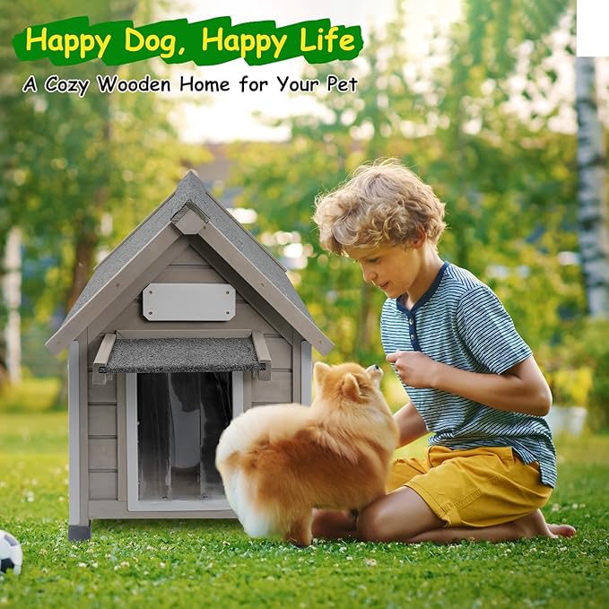Dog House Outdoor Indoor Waterproof for Small Dog with Anti-Chewing Iron Frame, Raised Feet, Weatherproof Doghouse Kennel Puppy Shelter with Removable Floors(18" L*28.5" W*24" H)