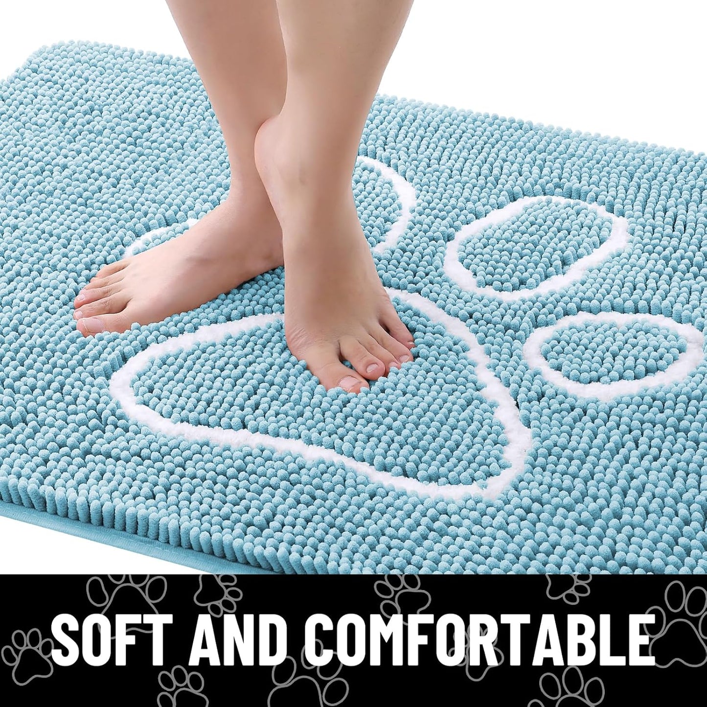 Smiry Dog Door Mat for Muddy Paws, Absorbent Dirt Trapper Non Slip Quick Dry Washable Chenille Mat for Mud Dogs, Entry Rug for Indoor and Outdoor (36x24 Inches, Sky Blue)