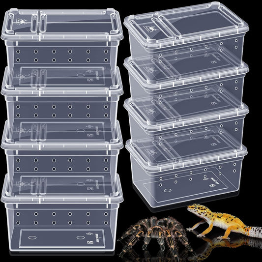 Irenare 8 Pcs Reptile Breeding Breeding Box Plastic Spider Terrarium Tarantula Feeding Box for Bearded Dragon Lizard Spider Gecko Scorpion(Vent Holes,5.9 x 3.9 x 2.5 Inch)