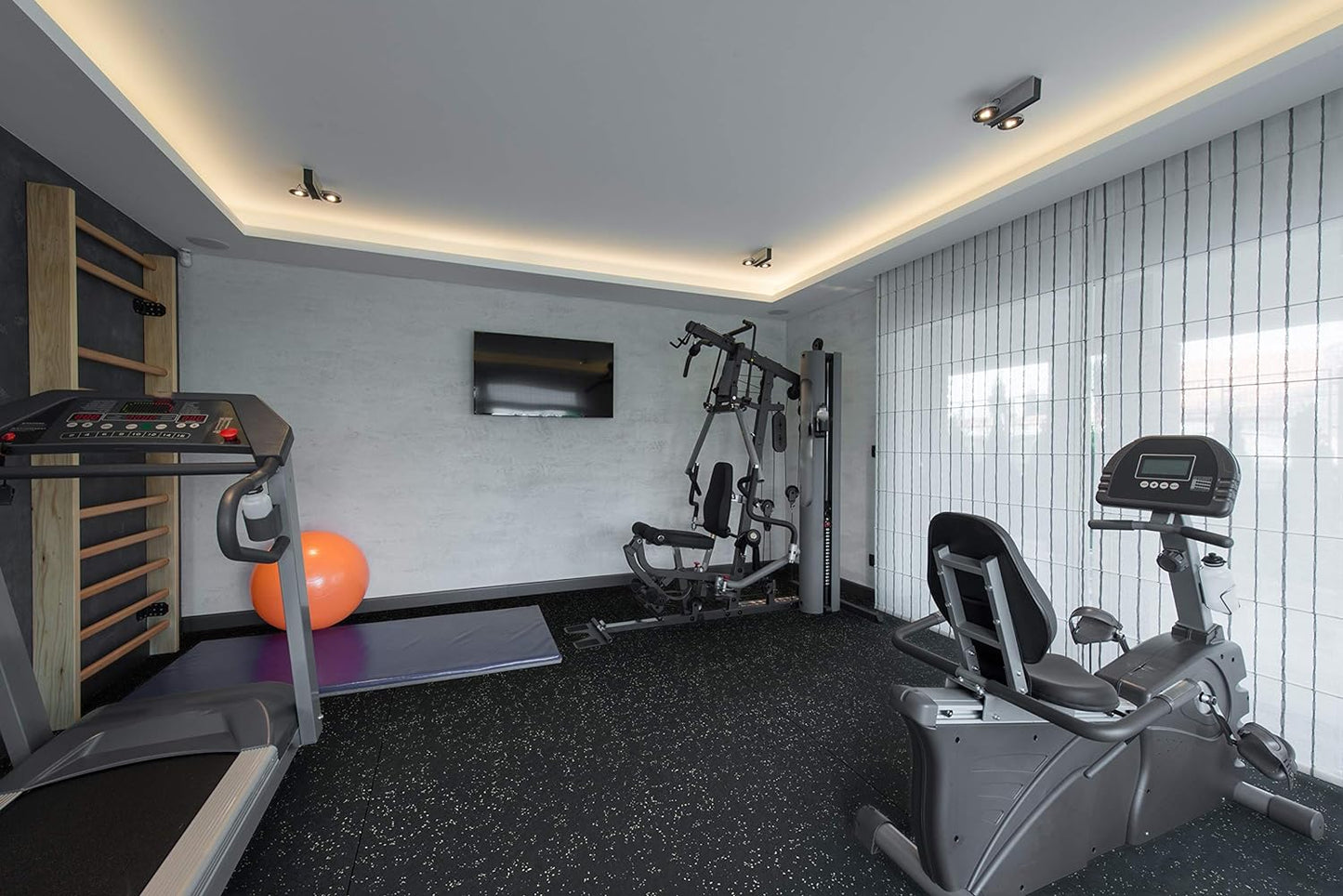 Playsafer Genaflex Rubber Gym Floor Mat, Heavy Duty Commercial Protective Gym Flooring Roll - 8mm Thick (10% Red, 4' X 4')