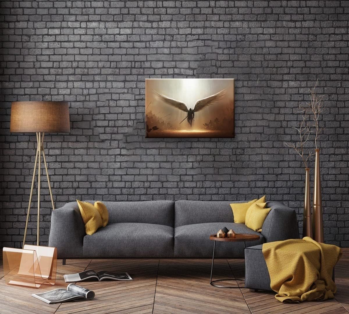 Fantasy Angel Stretched Canvas Wall Art for Living Room Bedroom Home Decoration,Abstract Anime Picture Print Painting Decor Artwork,Mysterious Wing Man Gallery Wrapped Gift,Inner Frame (20x30 Inches)