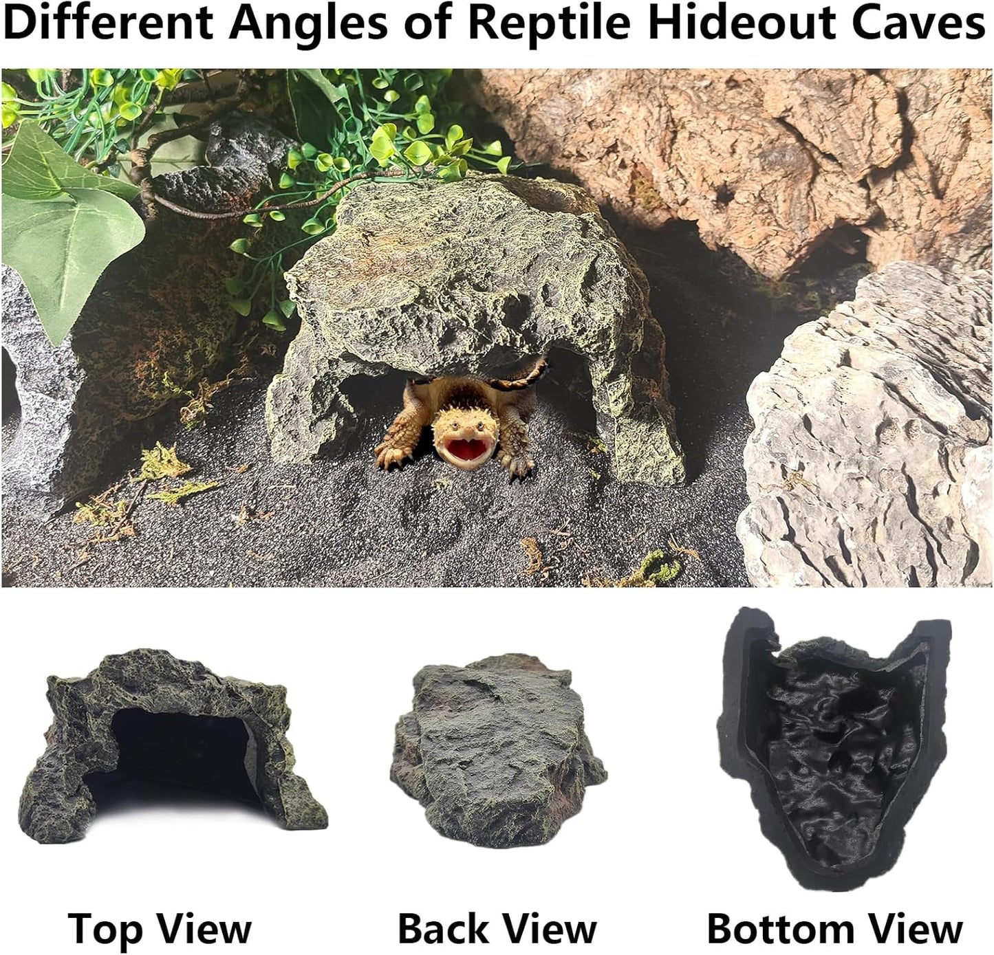 BNOSDM Reptile Hideout Rock,Tortoise Hide Cave,Resin Rock,Lizards Hideaway,Turtle Basking Platform,Reptiles Habitat Decor Tank Accessories for Bearded Dragon Gecko Snakes Chameleon Frogs