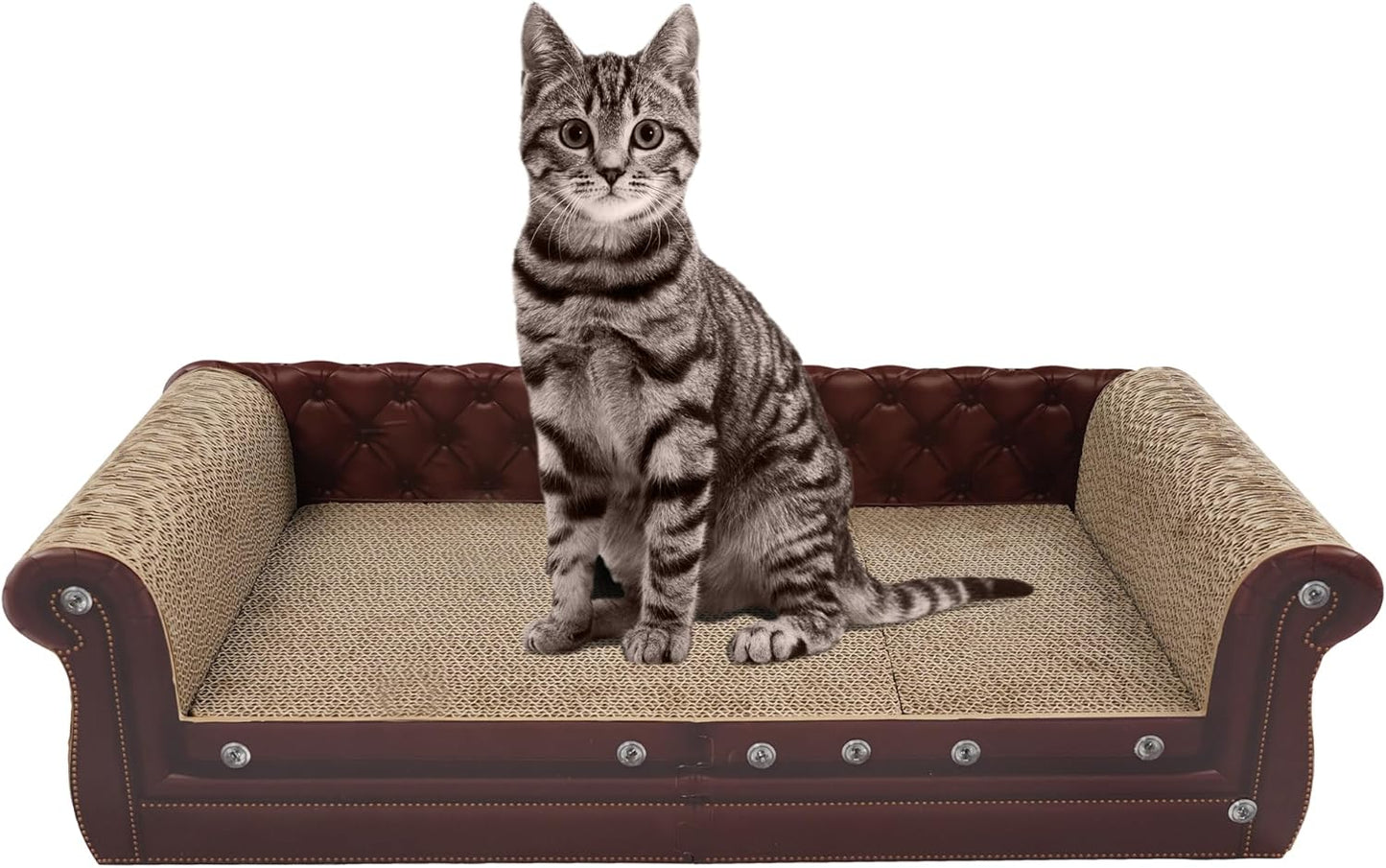 Scratching Sofa, Couch Shaped Thick Scratching Cardboard, Lounge Bed for Indoor Rest&Play, Sofa Scratcher Pad (Brown, 27.6" L X 12.2" W X 7.4" H)