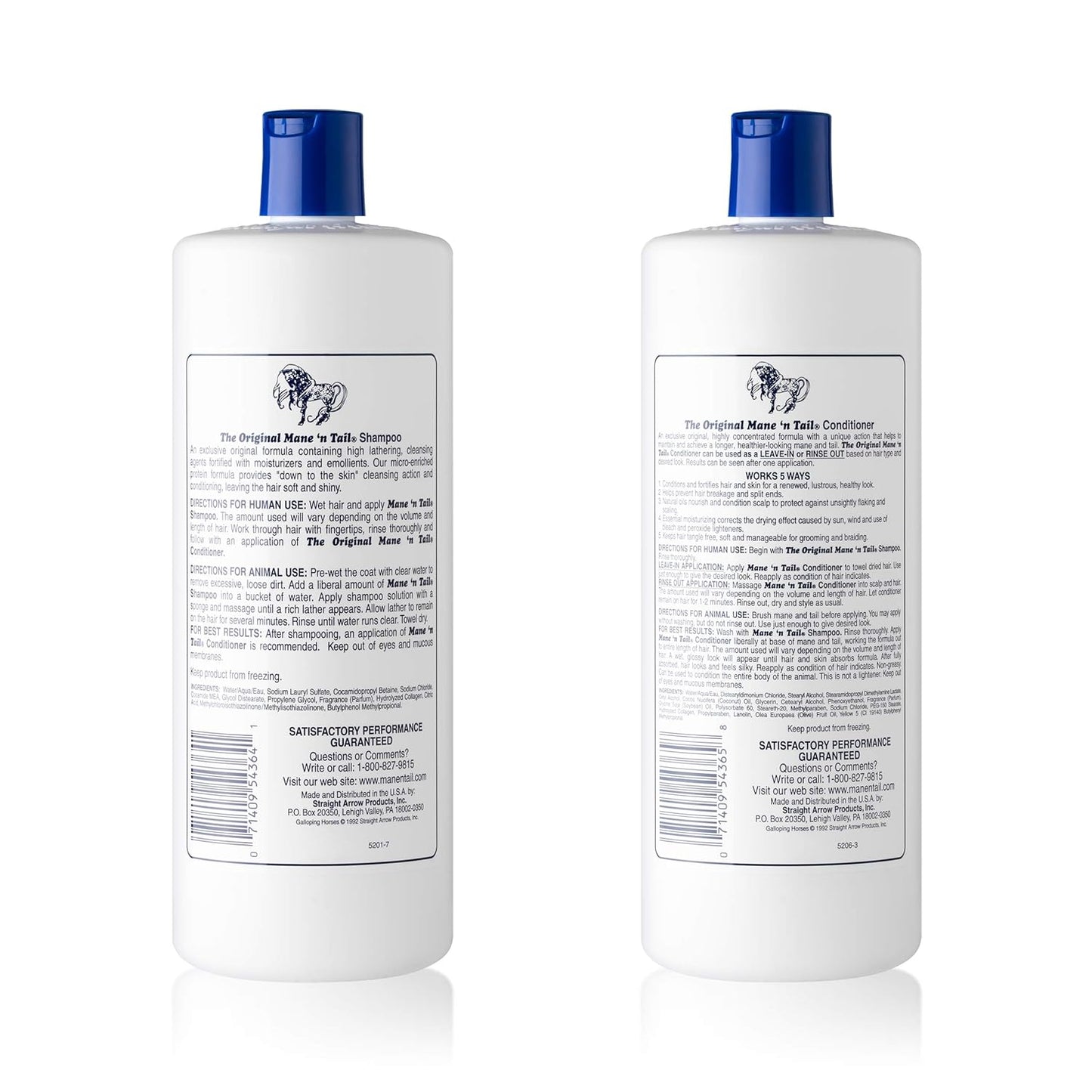 Mane 'N Tail Shampoo & Conditioner Combo Set (32 oz Each) For Horses and Humans For A "Down to the Skin" Cleansing and Conditioning