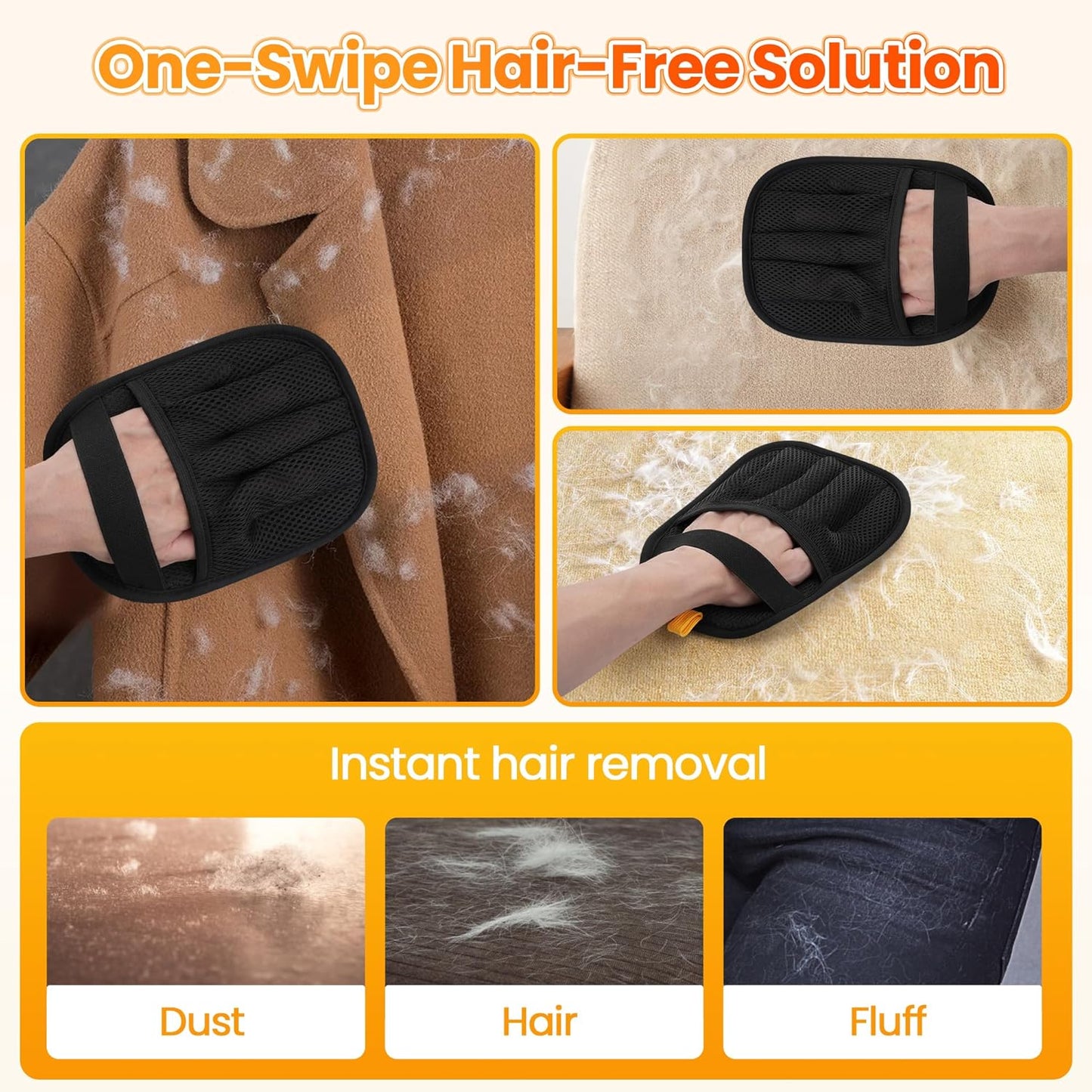 Pet Hair Removal Glove for Cats Dogs - Electrostatic Deshedding Tool, Grooming Brush Glove for Furniture, Car Seat, Bedding - Reusable Pet Hair Remover for Short/Long Hair Pets-2pack