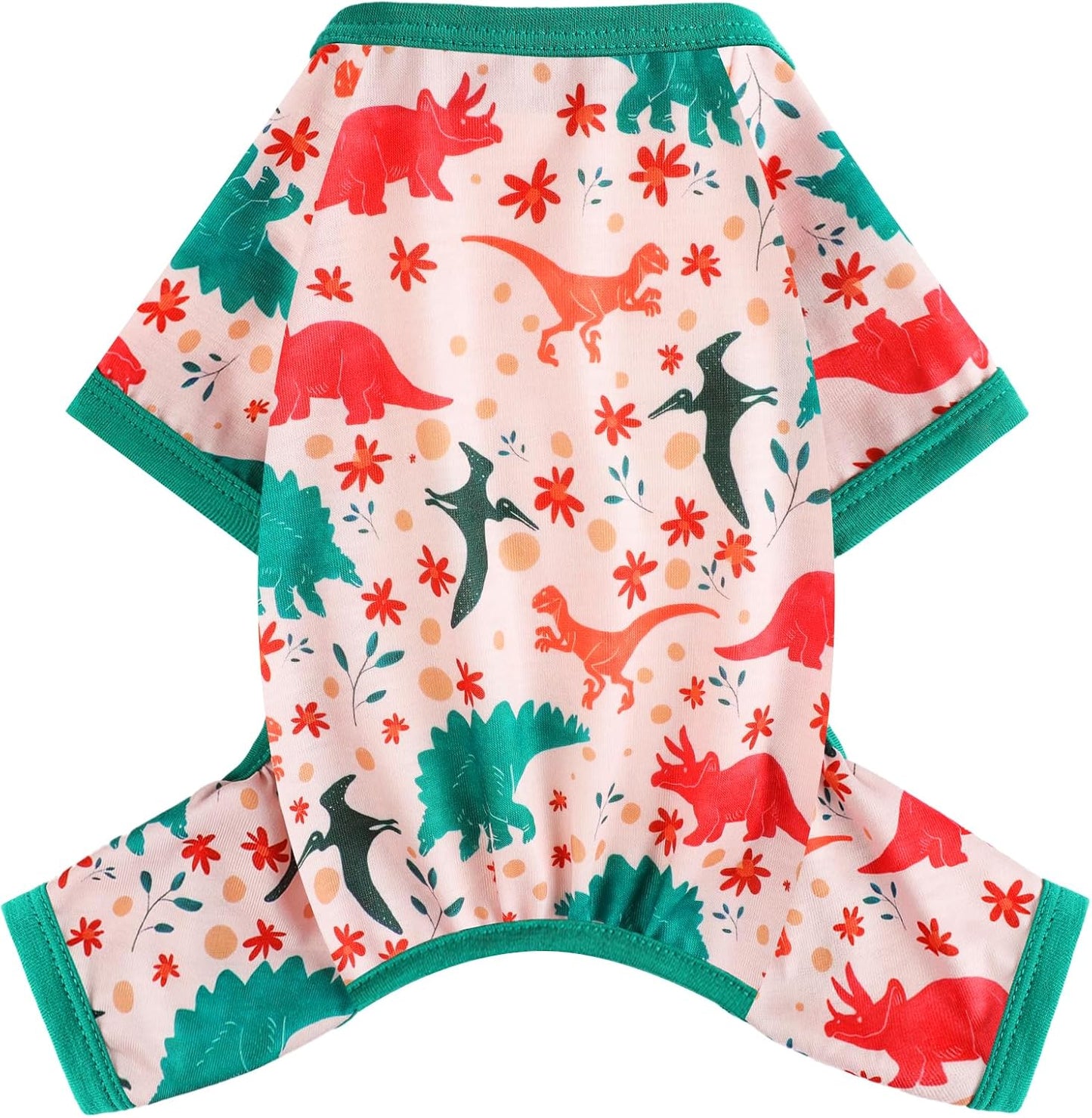 Dog Pajamas Small Sized Dogs Stretchable Summer Dog Clothes Pjs 4 Legs Girl Boy Cute Soft Puppy Outfits Doggie Cat Jammies Jumpsuit Sleeper for Pet, Dinosaur, L