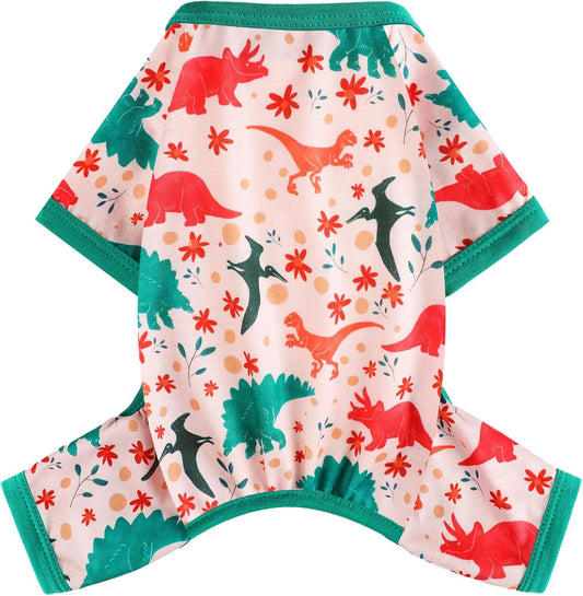 Dog Pajamas Small Sized Dogs Stretchable Summer Dog Clothes Pjs 4 Legs Girl Boy Cute Soft Puppy Outfits Doggie Cat Jammies Jumpsuit Sleeper for Pet, Dinosaur, L