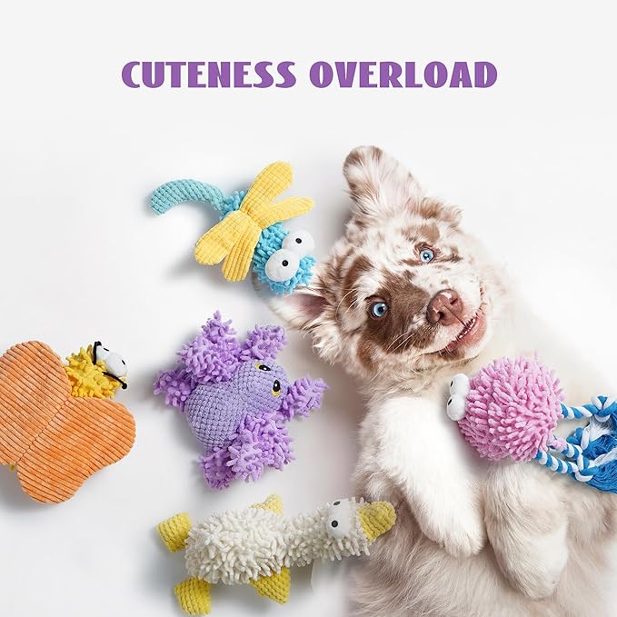 Nocciola Plush Squeaky Dog Toys, Cute Durable Stuffed Crinkle Puppy Pet Chew Toys for Large Medium Small Dogs - Butterfly