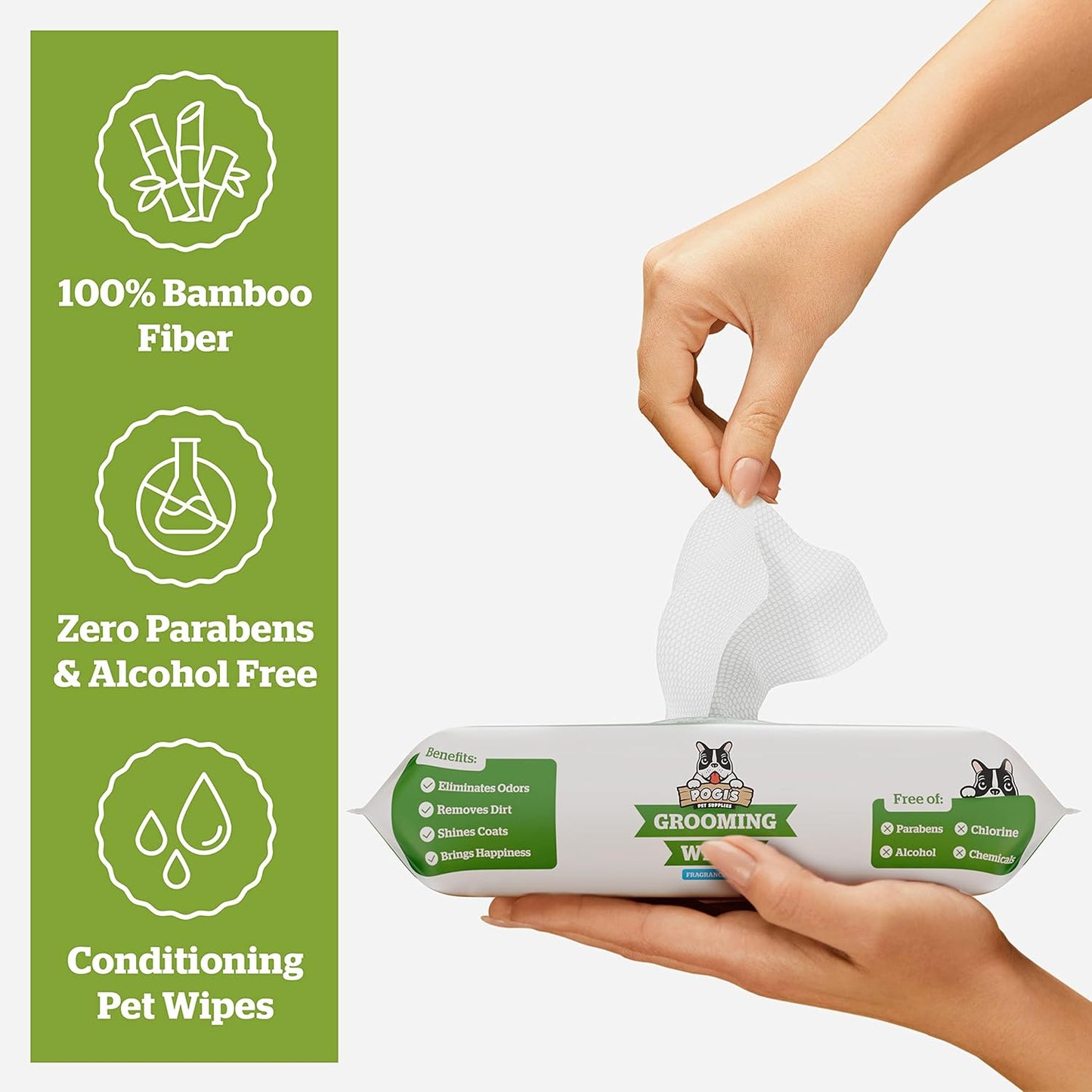 Pogi’s Dog Grooming Wipes – Hypoallergenic Pet Wipes for Paws, Body & Butt – Cleaning & Hydrating, Fragrance Free, 100-Count