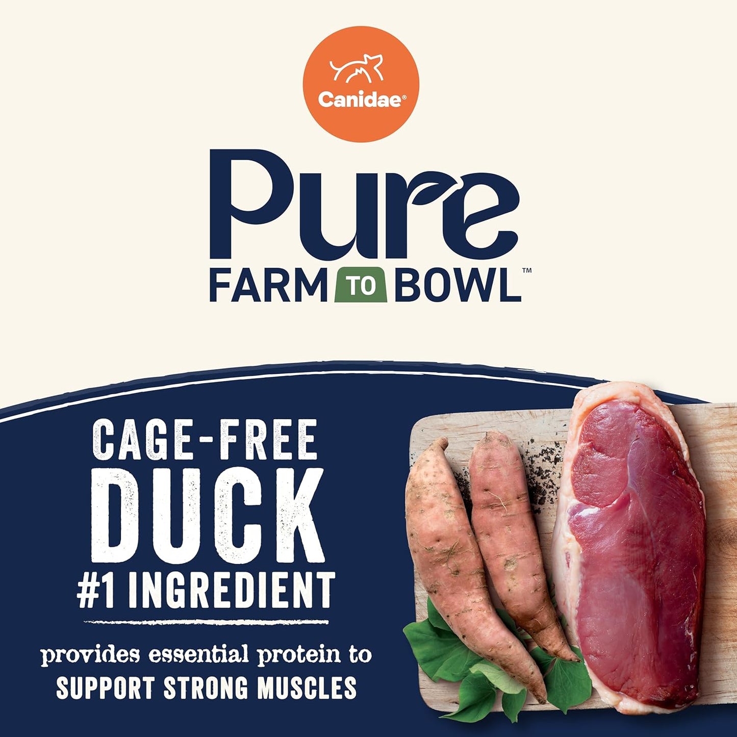 Canidae Pure Farm to Bowl Cage-free Duck & Sweet Potato, Adult, Grain-Free Dry Dog Food, 4lb