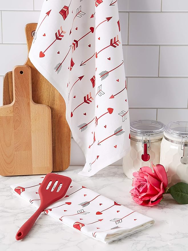 DII Valentine's Day Collection Kitchen, Dishtowel Set, 18X28, Arrow Collage, 2 Piece