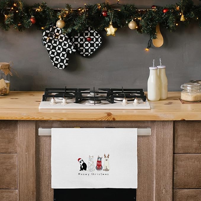 Meowy Cat Towels for Lovers, Cat Christmas Decor for Bathroom Kitchen, 16x24 in