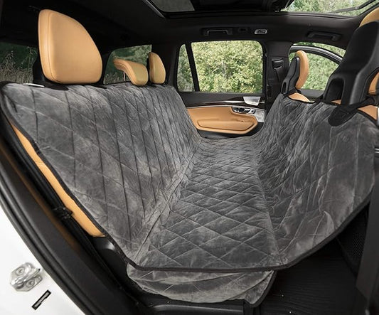 Plush Paws Products Velvet Rear Car Seat Protector w/Hammock | Washable & Waterproof Back Seat Dog Cover for Car, Truck, & SUV | Nonslip, Tear Resistant Pet Seat Cover | X-Large London Grey