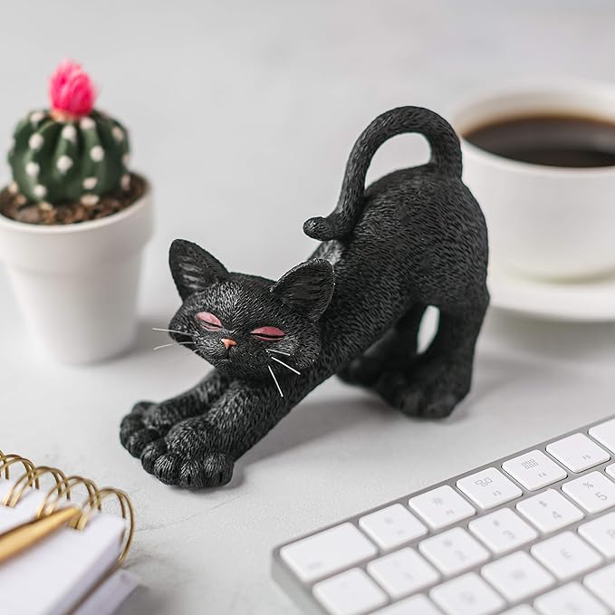 JFSM INC. Whimsical Black Cat Stretching Figurine Cute Collectible - Happy Cat Collection - Gifts for Cat Lovers, Cat Lover Gifts for Women, Cat Lover Gifts for Men, Cat Decor for Cat Lovers