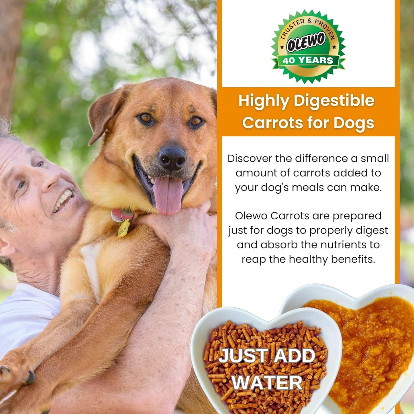Olewo Original Carrots for Dogs – Fiber for Perfect Poop, Dog Food Toppers for Picky Eaters, Natural Skin & Coat Support, Multivitamin, Probiotics for Digestive and Gut Health, 5.5 lbs