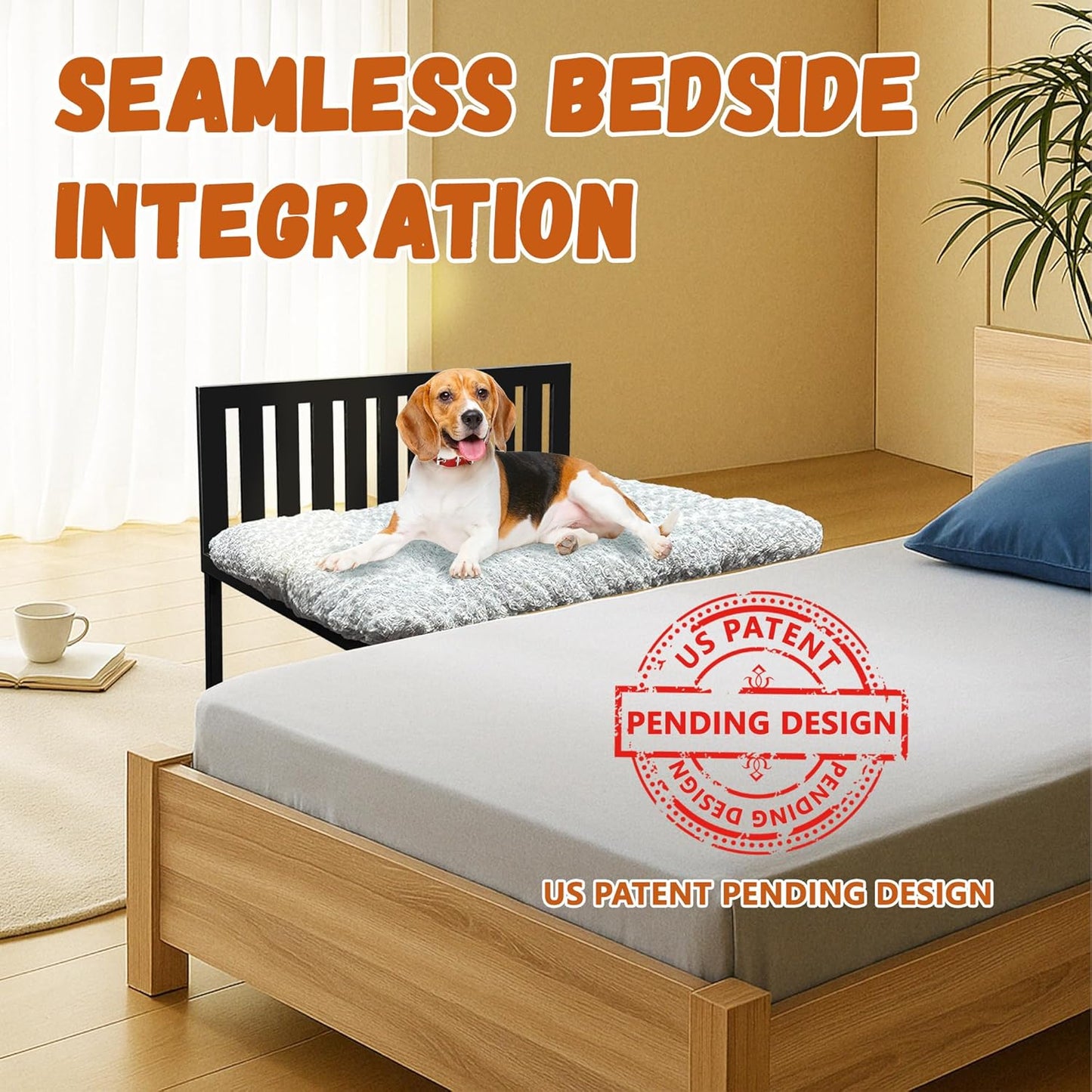 Beside Dog Bed,Adjustable Height Dog Bunk Beds,25.5‘’x18‘’Metal Dogs Bed Frame with Removable Cushion,Medium