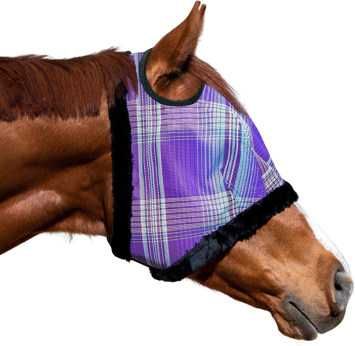 Kensington UV Fly Mask with Fleece Trim - Protective Mask with Dual Ear Opening & Forelock Freedom - Large, Lavender Mint