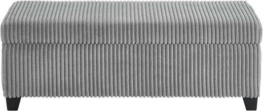 48" Ottoman with Storage, Corduroy Storage Ottoman Bench for Bedroom, End of Bed Bench with Safety Hinge for Living Room, Bedroom, Entryway, Grey
