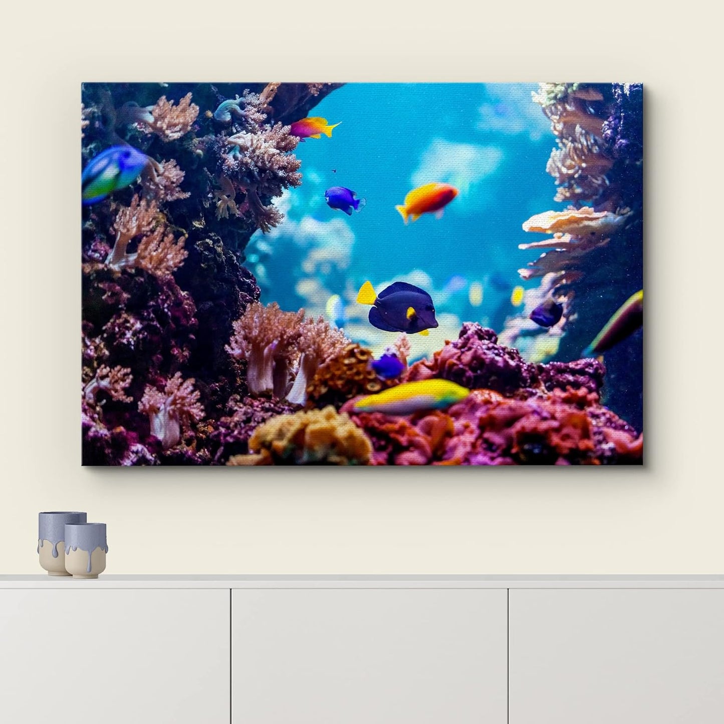 wall26 Canvas Print Wall Art Vibrant Blue Pink Coral Reef Blue Hippo Tang Nature Animals Photography Realism Rustic Scenic Landscape Wilderness Colorful for Living Room, Bedroom, Office - 24"x36"