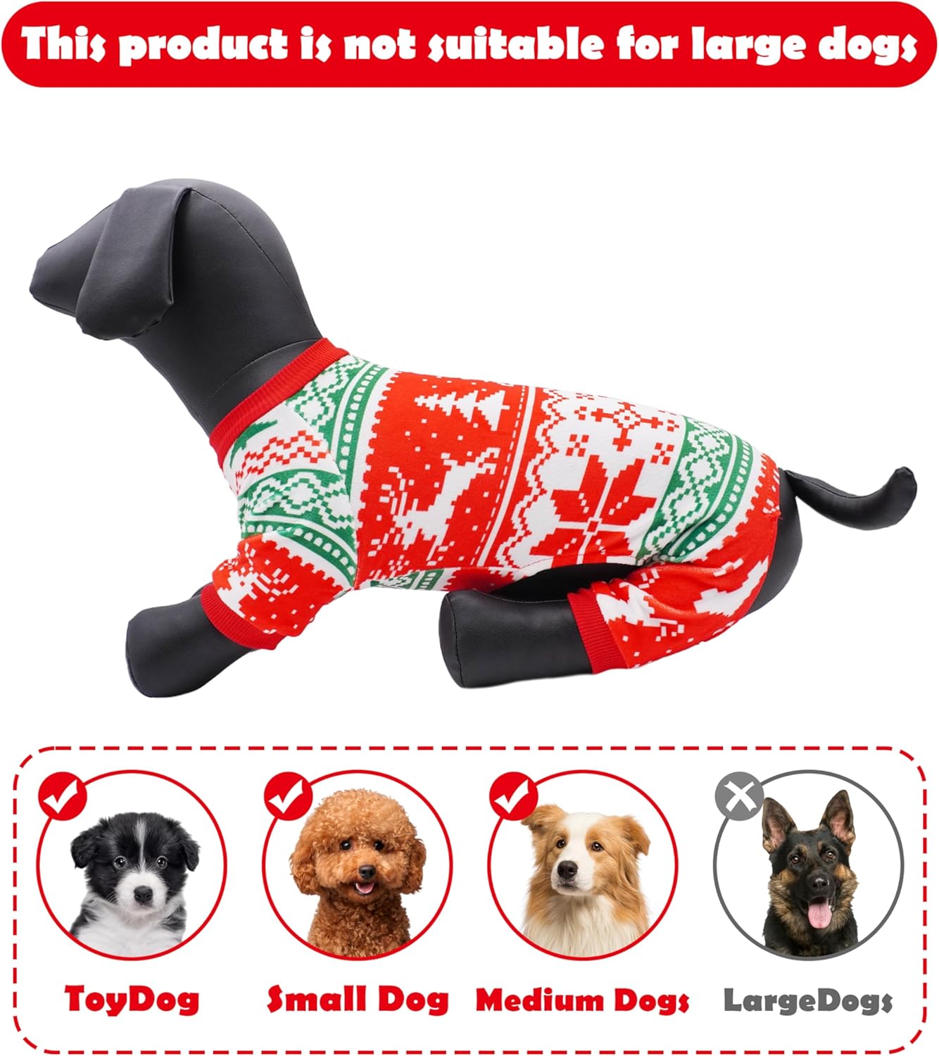 PET SHOW 4 Pack Christmas Small Dog Pajamas Holiday Dog Clothes for Medium Dogs Girl Boy Soft Stretchy PJs Xmas Jumpsuit Puppy Onesies Red Green Outfits with Sleeve Pets Dachshund Costume XL