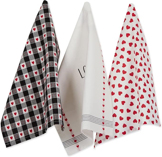 DII Valentine's Day Collection Kitchen, Dishtowel Set, 18x28, Dog Love, 3 Piece
