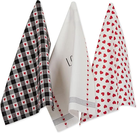 DII Valentine's Day Collection Kitchen, Dishtowel Set, 18x28, Dog Love, 3 Piece