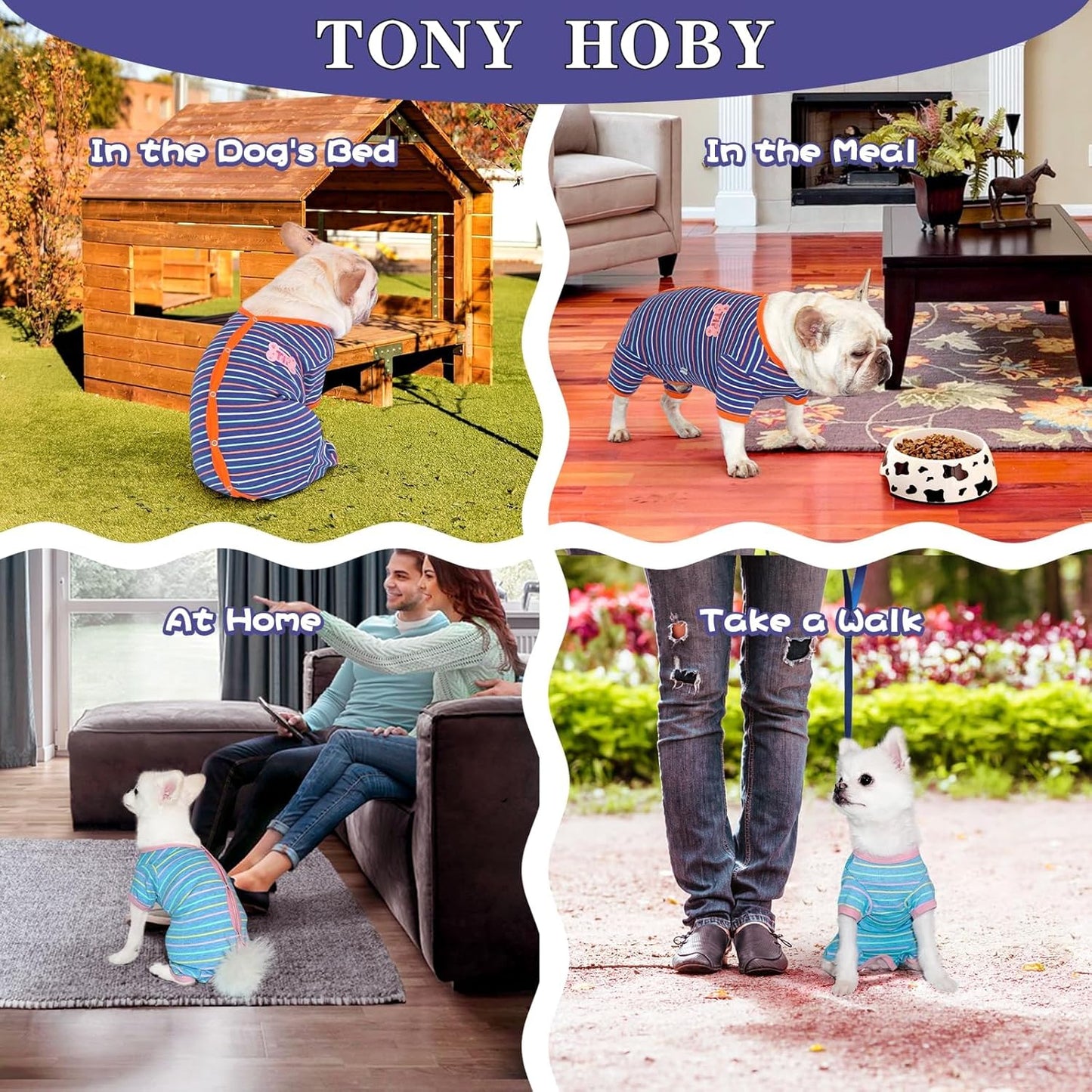 TONY HOBY Dog Pajamas, Male Dog Warm Pajamas with Thermal, Dogs Jumpsuit Shirt for Small Medium Dogs (Navy Blue, Boy, XL)