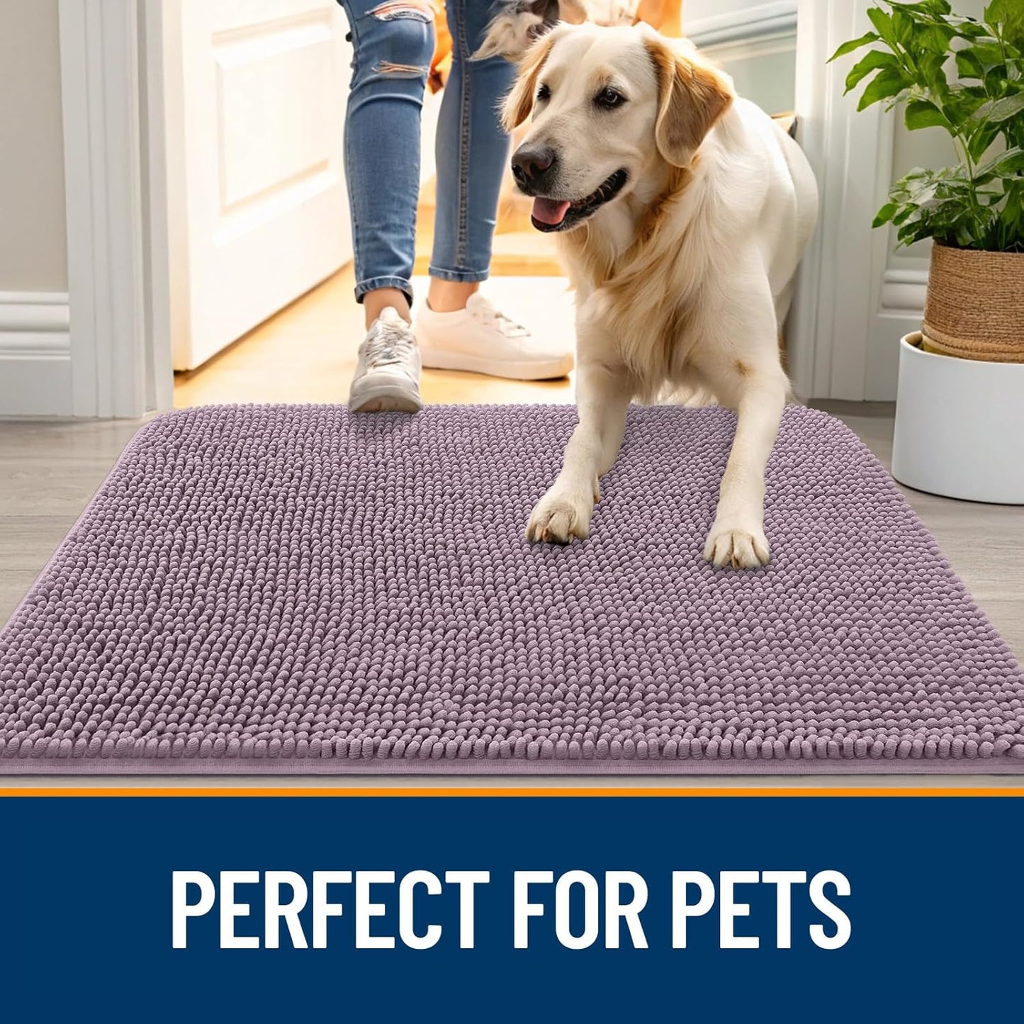 OLANLY Dog Door Mat for Muddy Paws 30x17, Absorbs Moisture and Dirt, Absorbent Non-Slip Washable Doormat, Quick Dry Chenille Mud Mat for Dogs, Entry Indoor Entryway Carpet for Inside Floor, Deep Plum