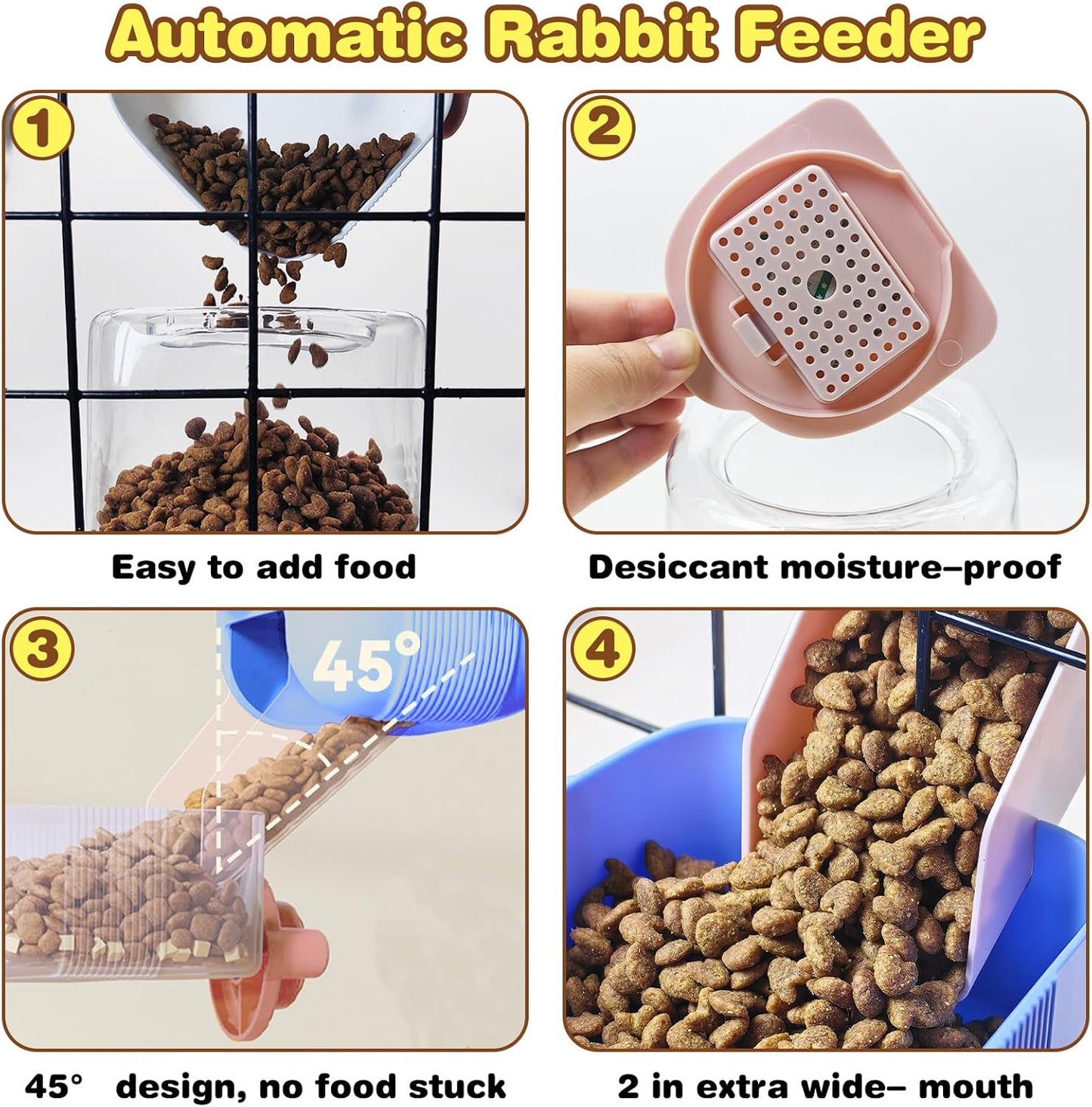 kathson Automatic Rabbit Feeder and Waterer Set, Gravity Pet Food Water Dispenser Bunny Pellet Feeder Small Animal Feeding & Watering Supplies for Guinea Pig Ferret Crate Accessories (Blue)
