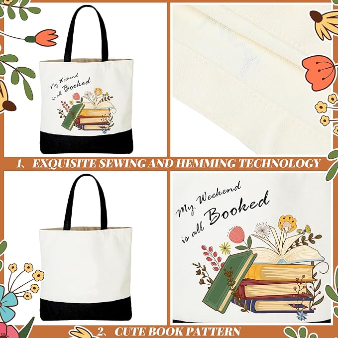 Cunno 2 Pcs Book Tote Bags Purse Set Book Lovers Gifts Canvas Tote Bags Librarian Bookish Birthday Gifts