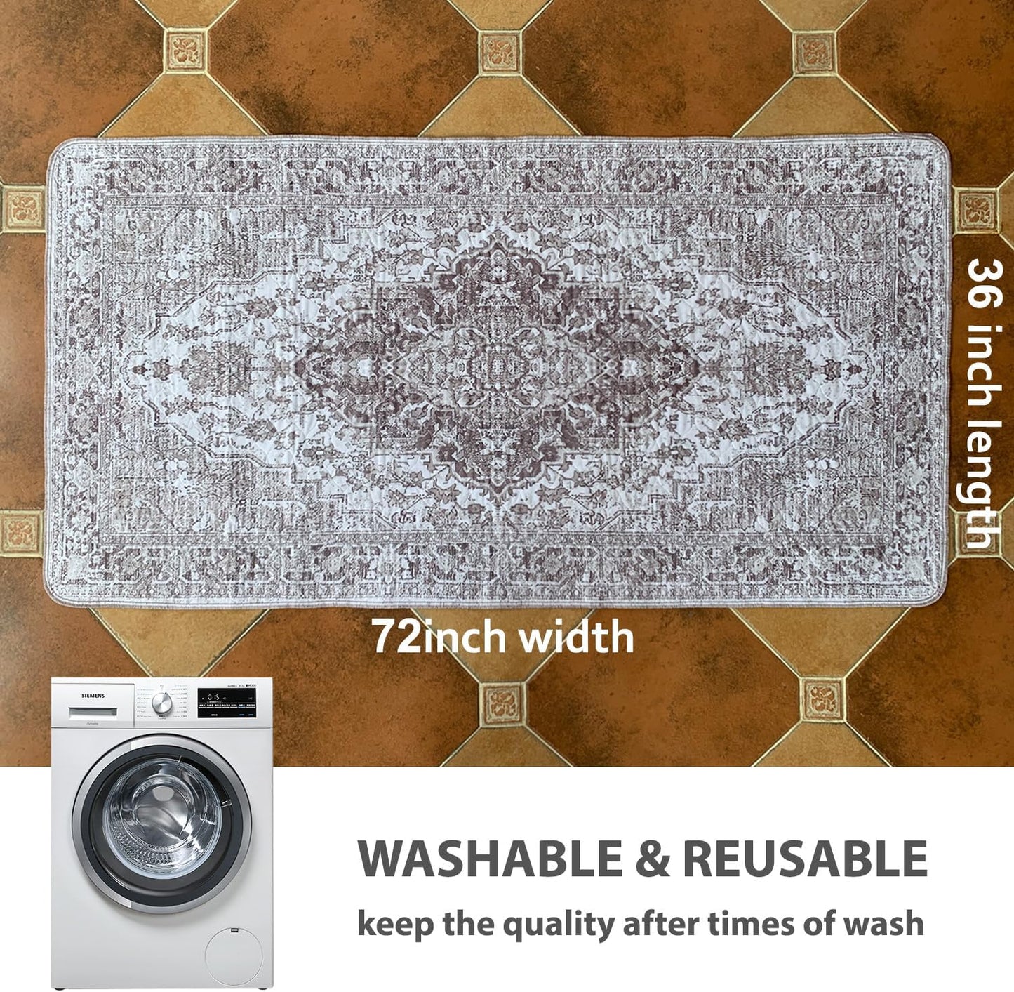 nunubaby Washable Pee Pads for Dogs, Stylish, Non-Slip and Leak-Proof Pee Pads. Reusable Potty Pads for Dogs for Crates and Floors.(Brown/Geo, 36" x72")