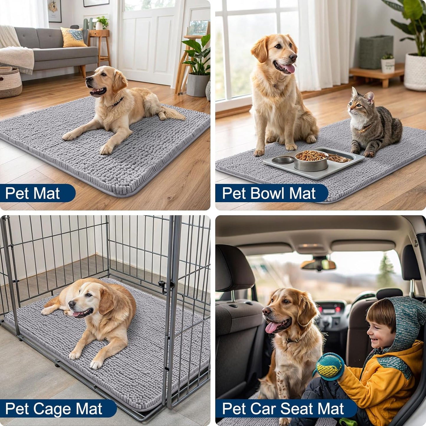 Smiry Dog Door Mat for Muddy Paws 36x24, Absorbs Moisture and Dirt Doormat, Non-Slip Washable Quick Dry Chenille Front Door Mat Indoor Entrance, Entryway Carpet for Inside Floor, Light Grey