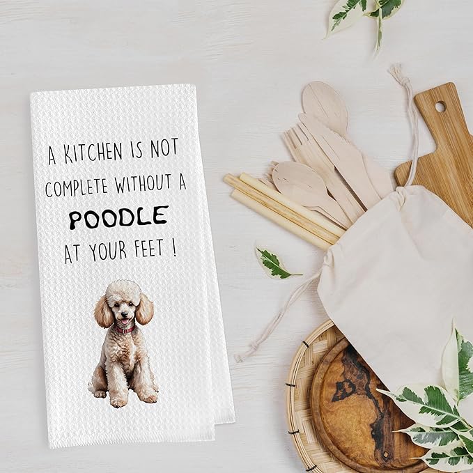 Funny Poodle Dish Towels Set - Poodle Gifts Decorative Waffle Weave Kitchen Towels, Poodle Gifts Hand Tea Towels, Poodle Gifts for Women (16×24 Inches, Set of 2)