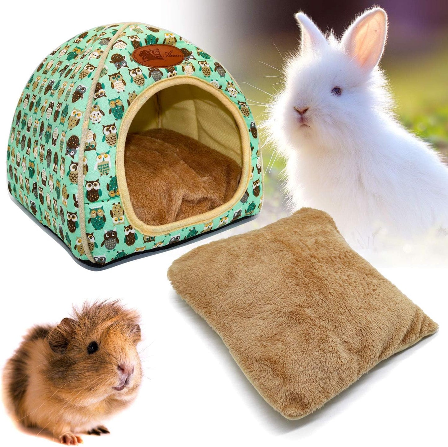 BWOGUE Guinea Pig Bed Warm Cave Beds Hamster House Large Hide-Out for Rabbit Guinea Pigs Bearded Dragon Rats Winter Warm Cage Nest,Green