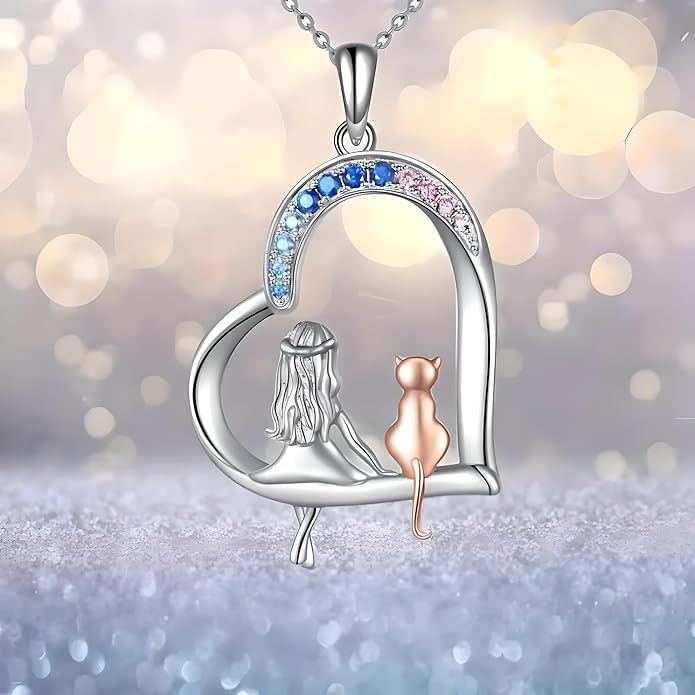 Cute Heart Necklace, With Black Cat - Charming Cat Heart in Rose Gold - Stylish Gift for Women & Party Accessory