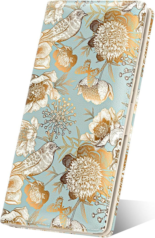 Nipichsha Womens Wallet, RFID Slim Wallets for Women, Thin Ladies Credit Card Holder Purse, Cute Leather Bifold Clutch Billfold with 11 Card Slots & ID Window, Blooming Flowers