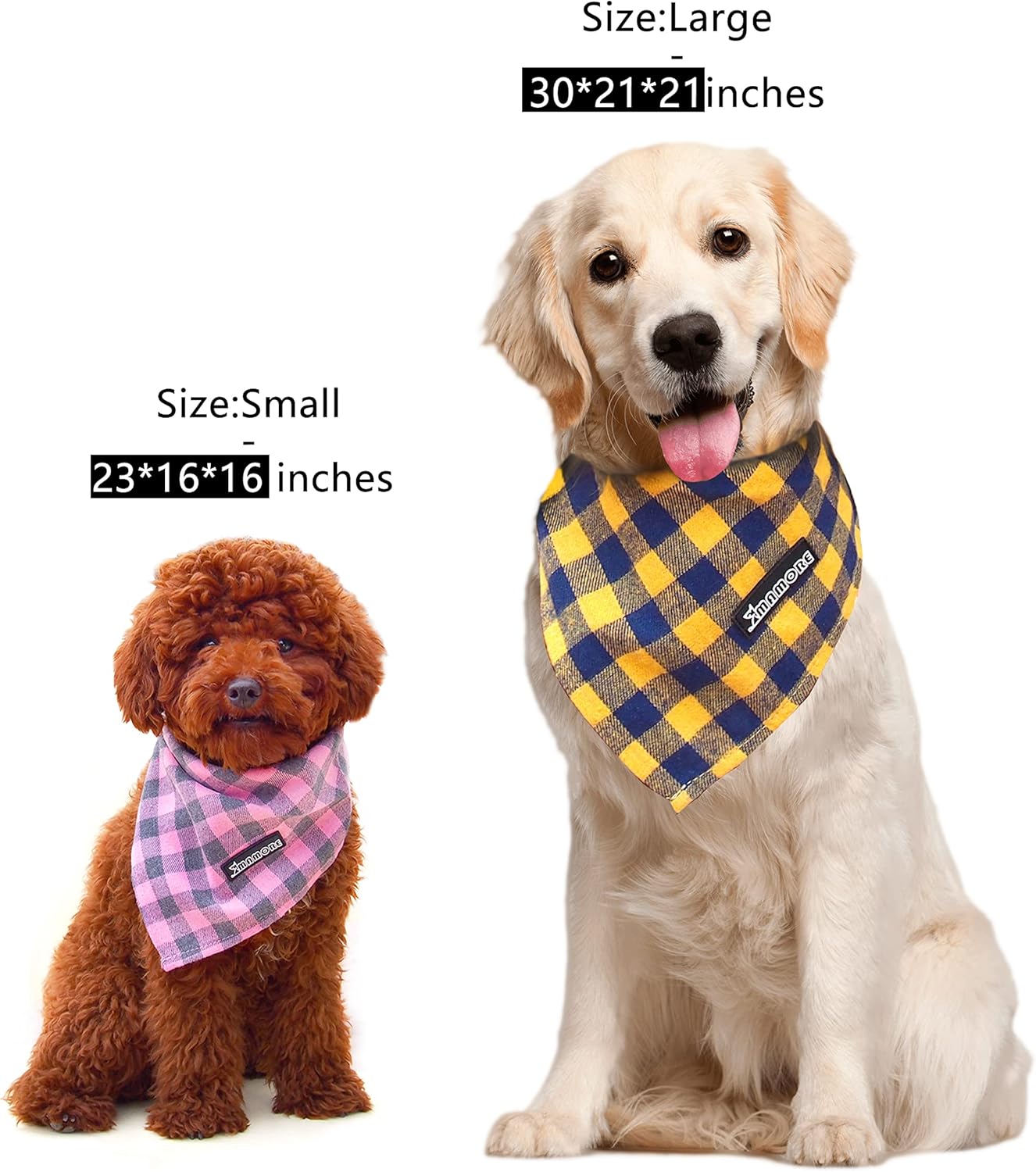 Adjustable Plaid Dog Bandanas,1PC Soft Washable Cotton Triangle Bib Kerchief Scarfs for Small Medium Large Dogs and Cats(Square Yellow, Small)