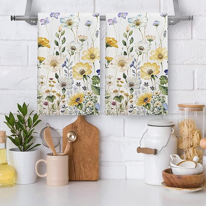 kampdream Faxdong Floral Hand Towel Set of 2, Watercolor Wildflower Botanical Plant Leaves Design Soft Absorbent Towels for Home Hotel Gym Spa Bathroom, Multi5 16×27 inch