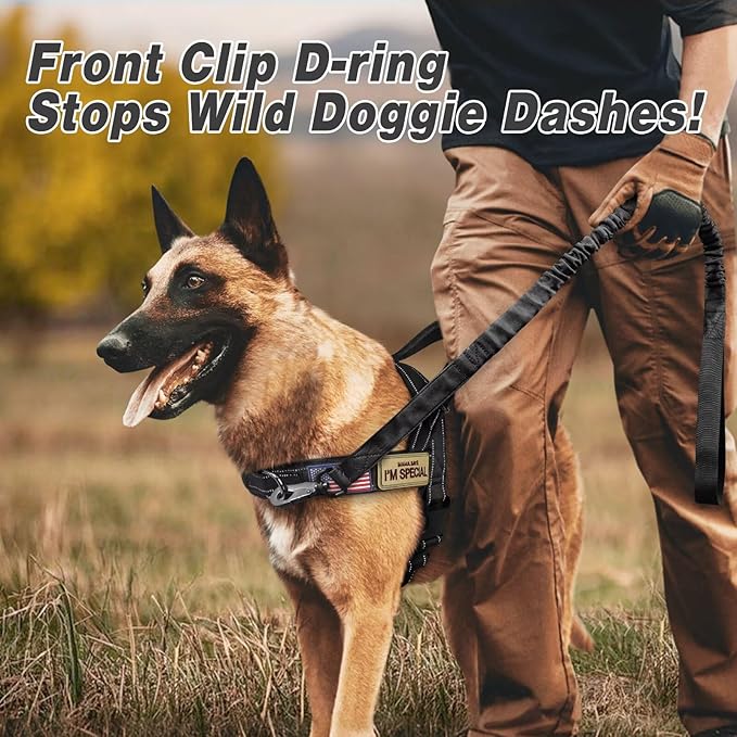 Forestpaw No Pull Dog Harness - Soft Flannel Padded Tactical Dog Vest Harness with Quick Release Buckle, Adjustable Reflective Pet Harness for Medium Large Dogs Walking Training,Black L