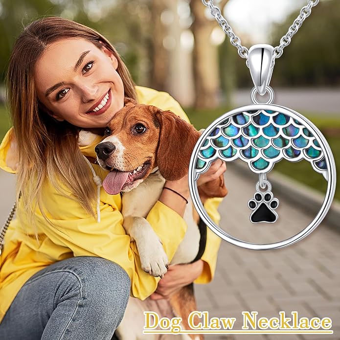 Ladytree S925 Sterling Silver Puppy Dog Cat Pet Paw Print Pendant Necklace 18 inches