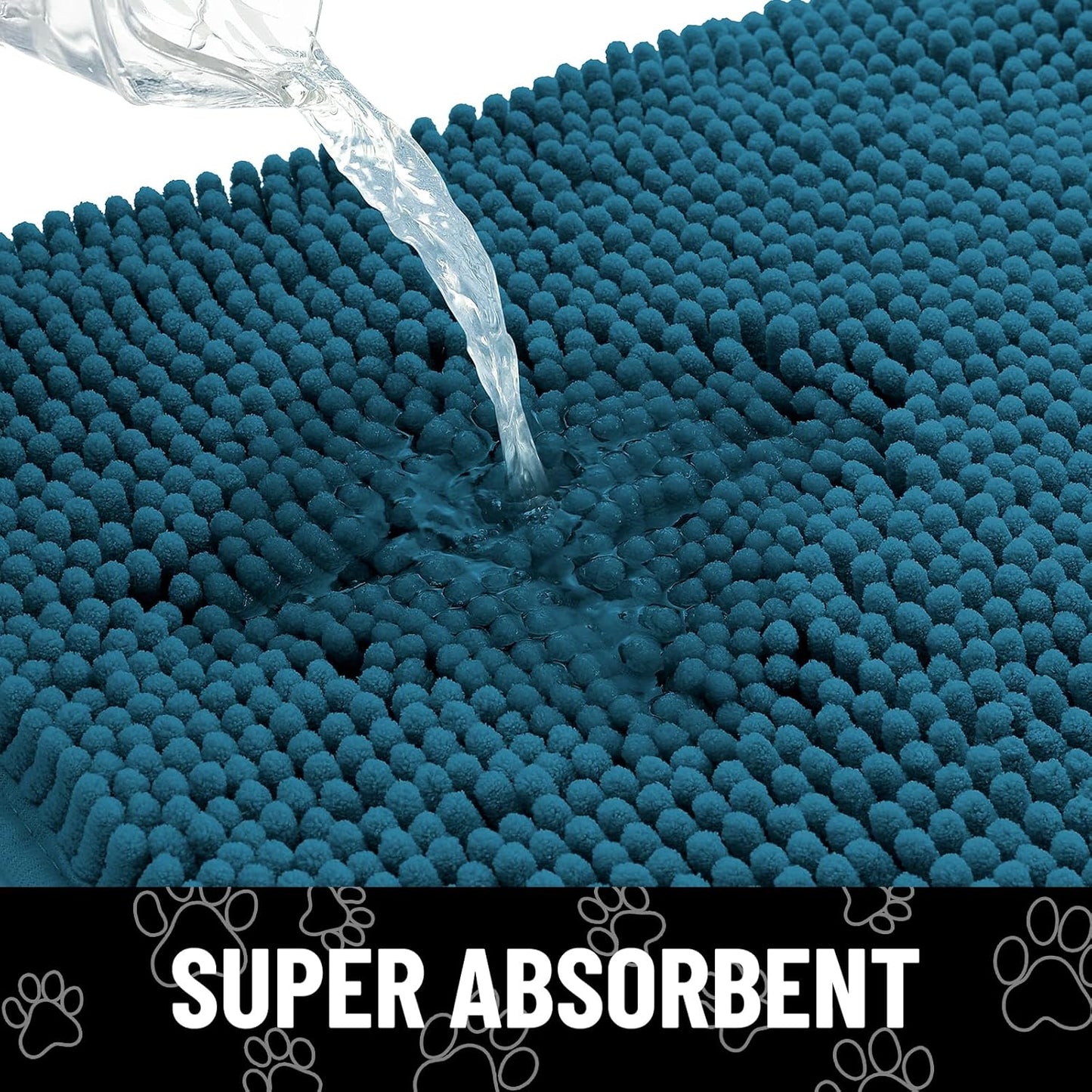 Smiry Dog Door Mat for Muddy Paws, Absorbent Dirt Trapper Non Slip Quick Dry Washable Chenille Mat for Mud Dogs, Entry Rug for Indoor and Outdoor (71x46 Inches, Atlantic Blue)