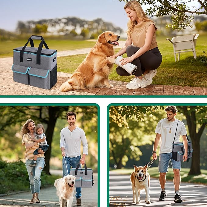 Large Pet Travel Bag Organizer - Dog & Cat Tote with Food Containers, Bowls, Feeding Mat, Perfect for Camping, Hiking (Multi-Pocket Design)