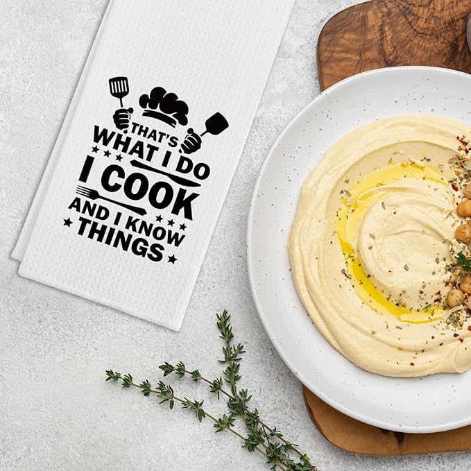 Funny Kitchen Towels That's What I Do I Cook and I Know Things Cleaning Cloth Funny Sayings Dish Towels for Kitchen Decor Hilarious Birthday Gifts Chef Gifts for Housewife Cooking Lover