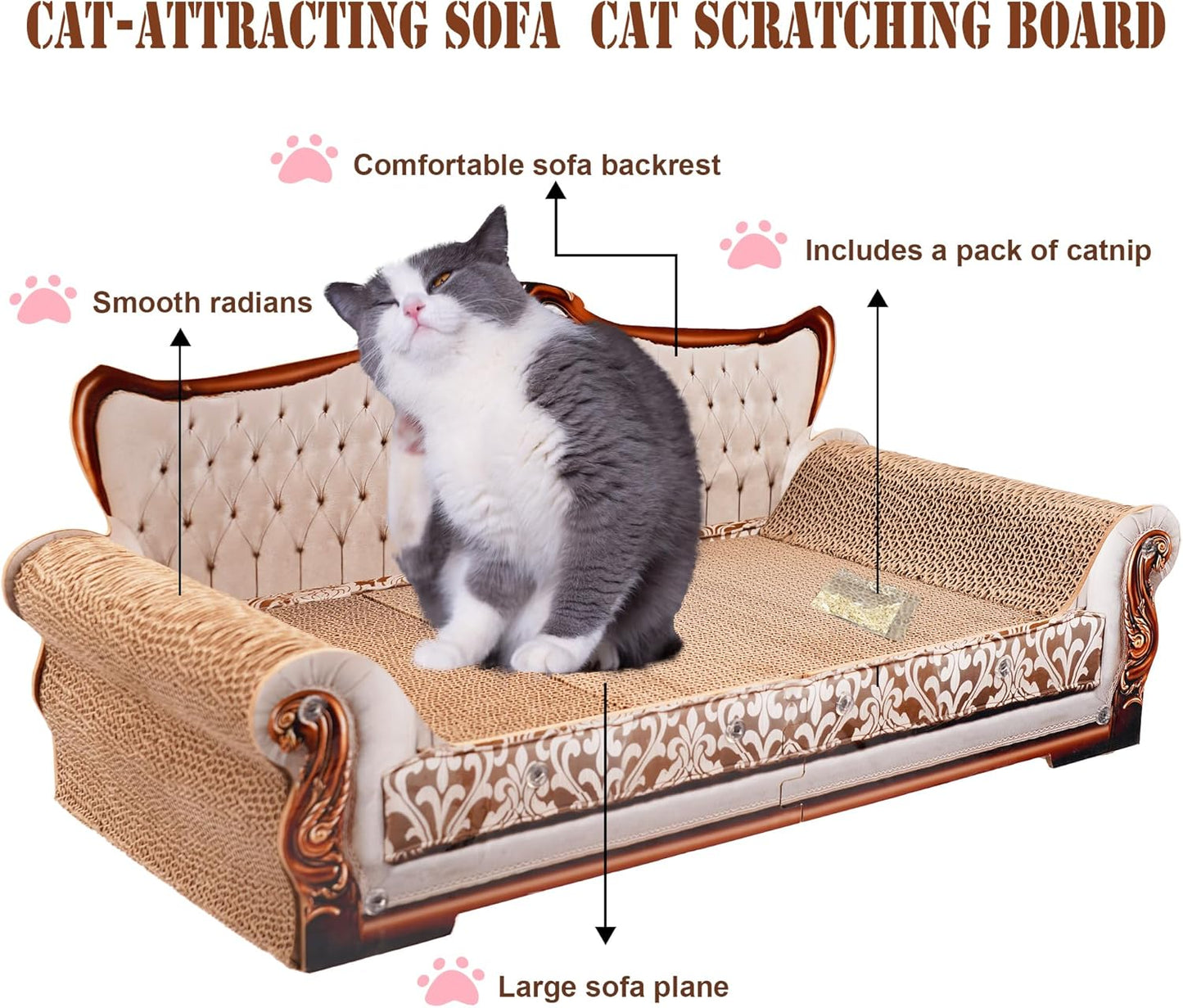 Scratching Sofa, Couch Shaped Thick Scratching Cardboard, Lounge Bed for Indoor Rest&Play, Sofa Scratcher Pad (Silver, 27.6" L X 12.4" W X 11.8" H)