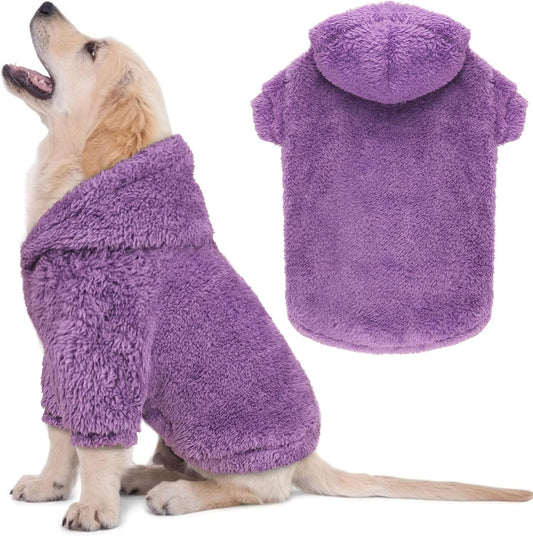 Fuzzy Dog Sweaters for Medium Dogs Dog Hoodie Soft Double-Sided Plush Fleece Sweater Pet Clothes Coats Hoodie Sherpa Hooded Sweatshirt(Purple-M)